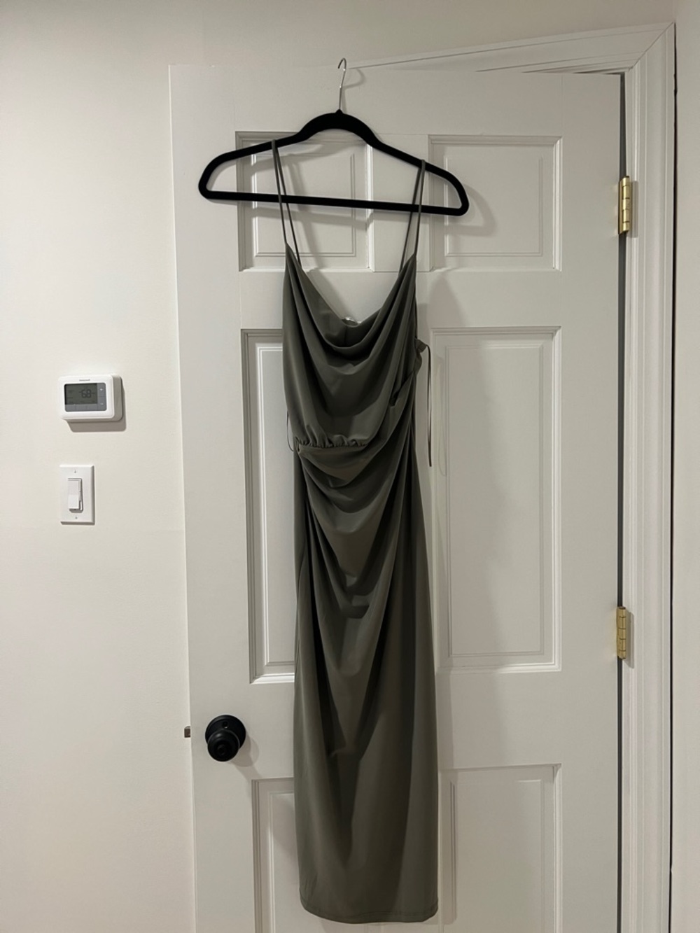 Zara Olive Draped Midi Slip Dress with Cowl Neck